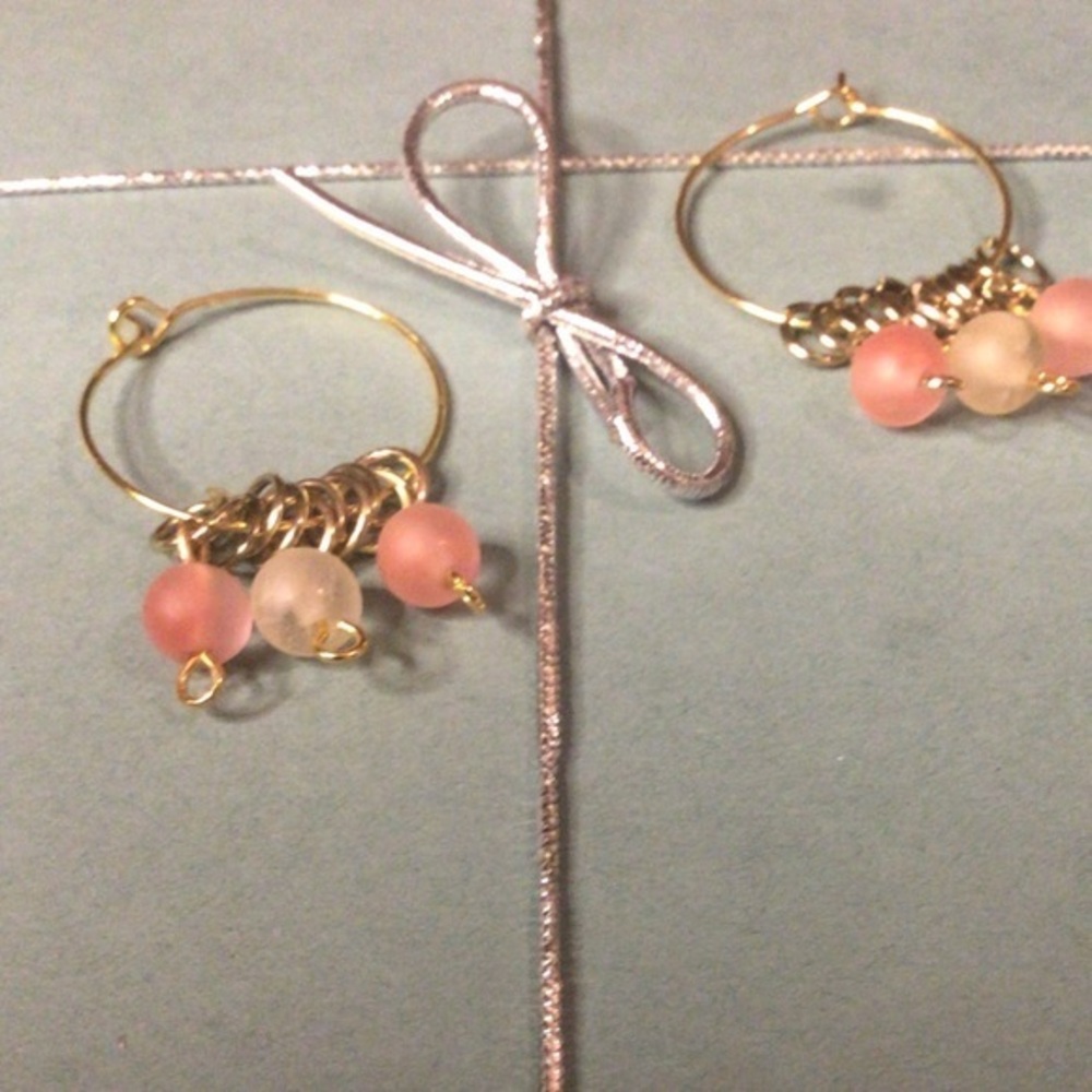 NEW HOOPS PINK/White natural stones.💥💥